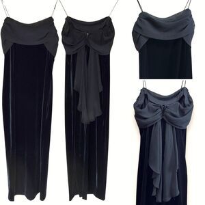 Betsey & Adam Y2K Whimsigoth Velvet Maxi Dress Sz 9/10 Black Prom Vamp Romantic